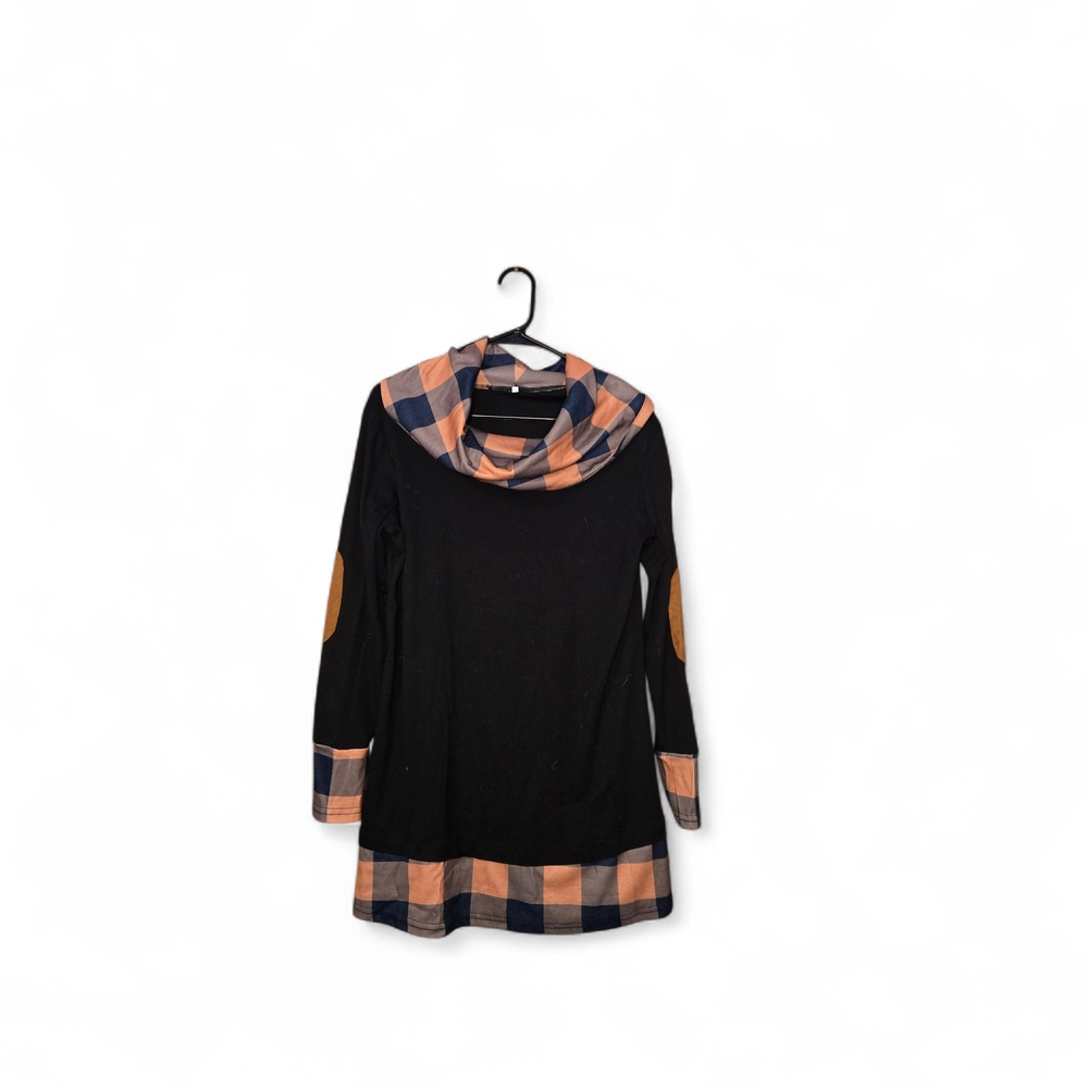 Unlisted Black and Orange Plaid Cowl Neck Sweater